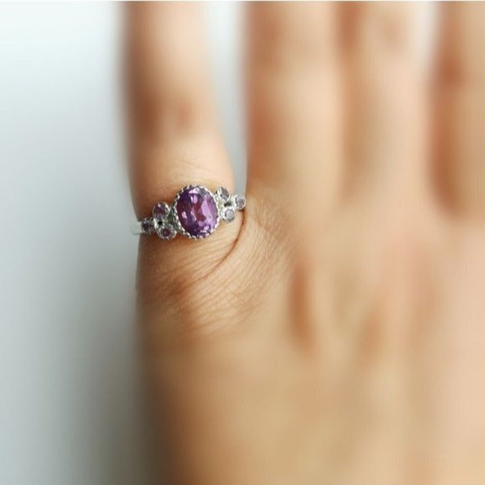 Amethyst multi gemstone sterling silver ring size 7 - Picture 4 of 5